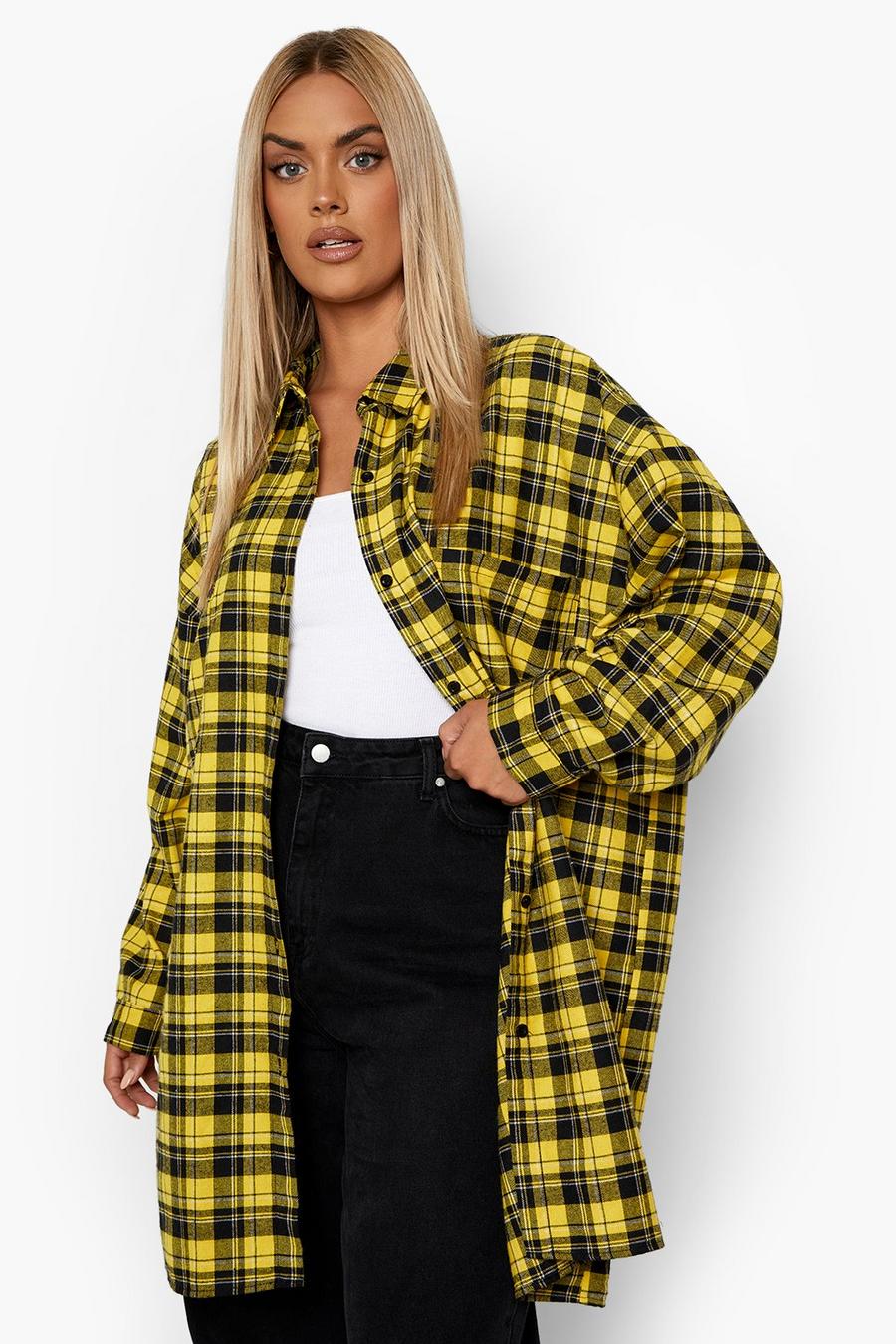 Yellow Plus Oversized Check Shirt image number 1