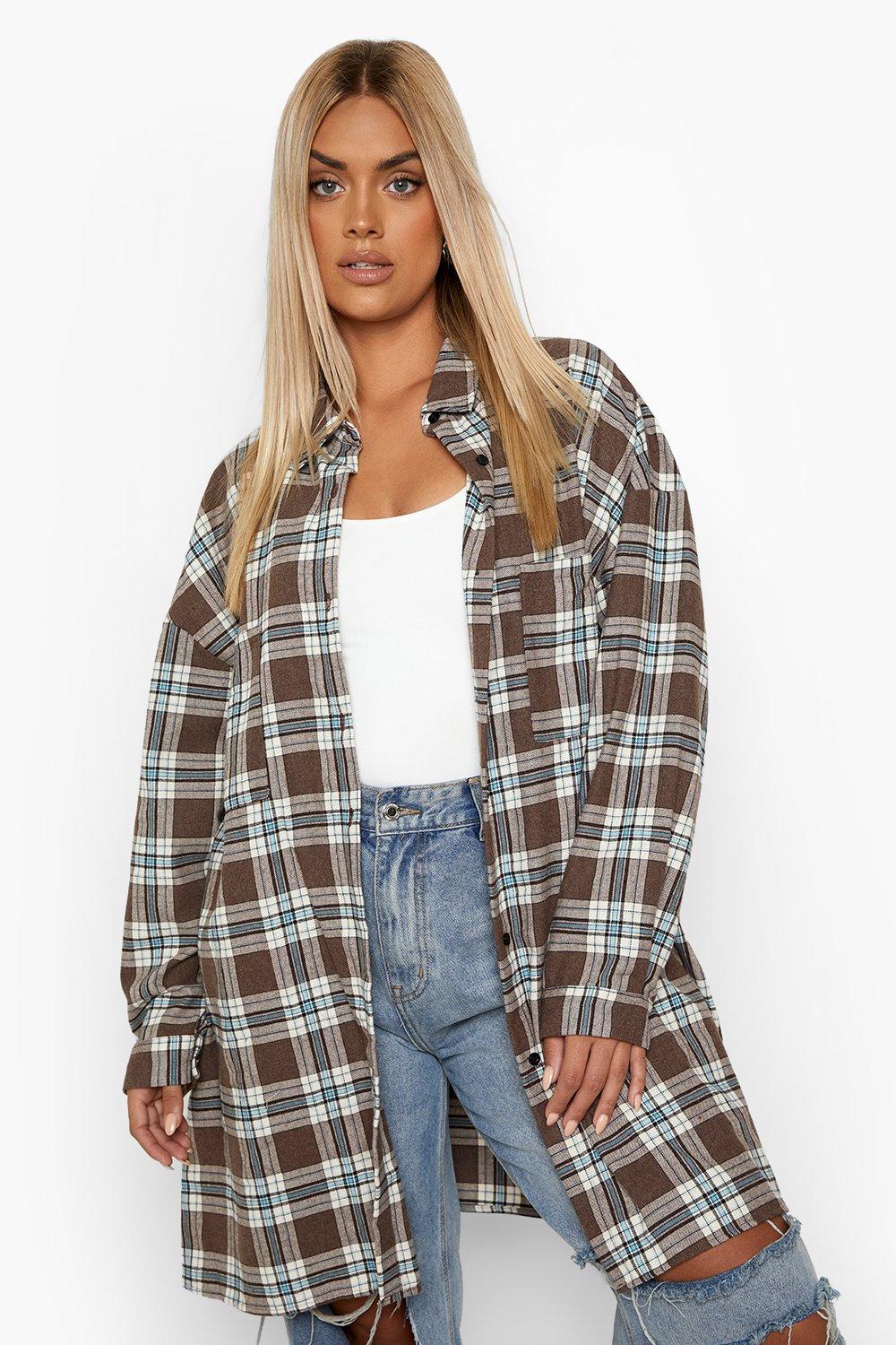 boohoo Plus Oversized Flannel Shirt - Red - Size 20