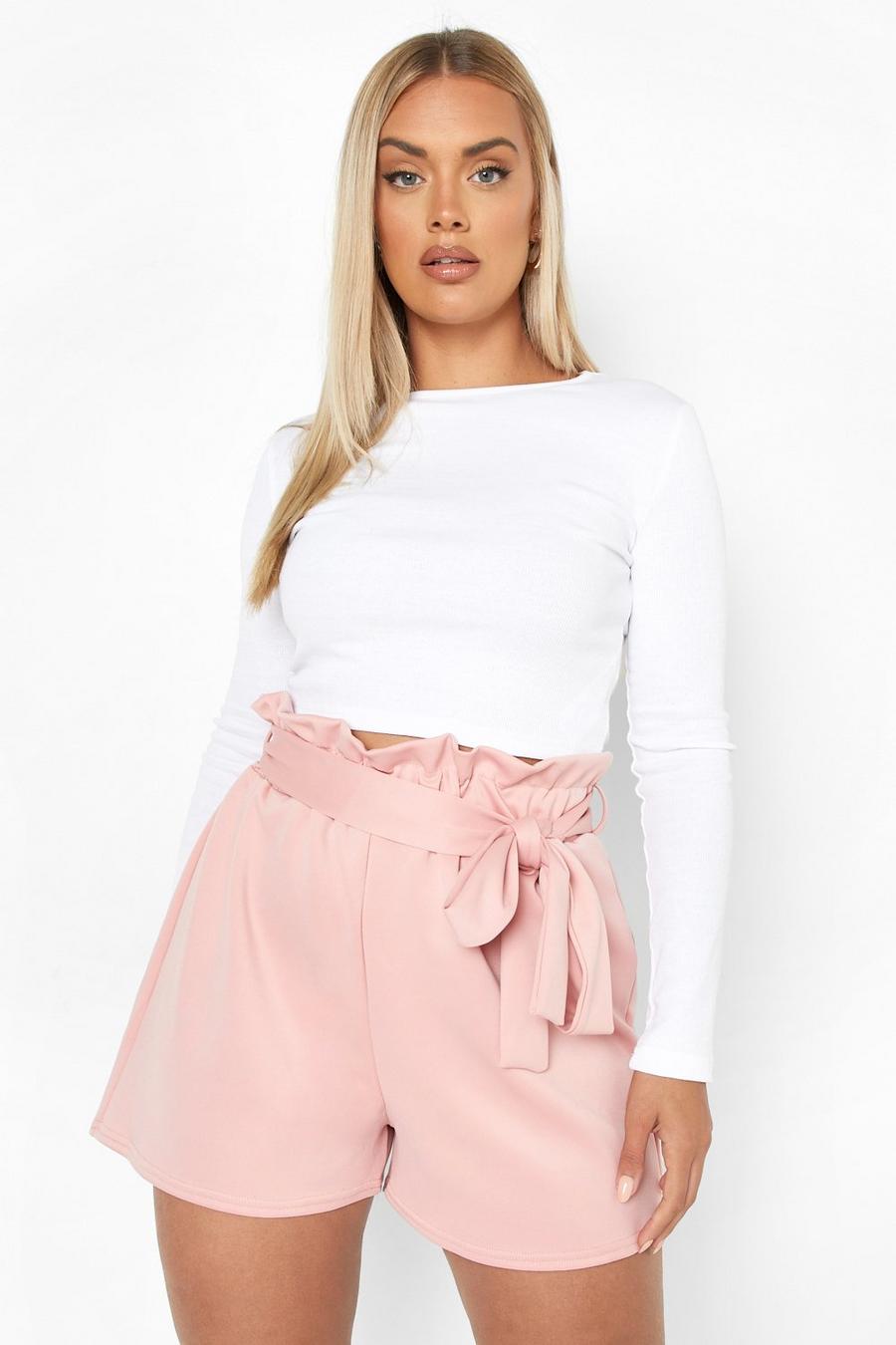 Blush pink Plus Paper Bag Belted Tailored Shorts image number 1