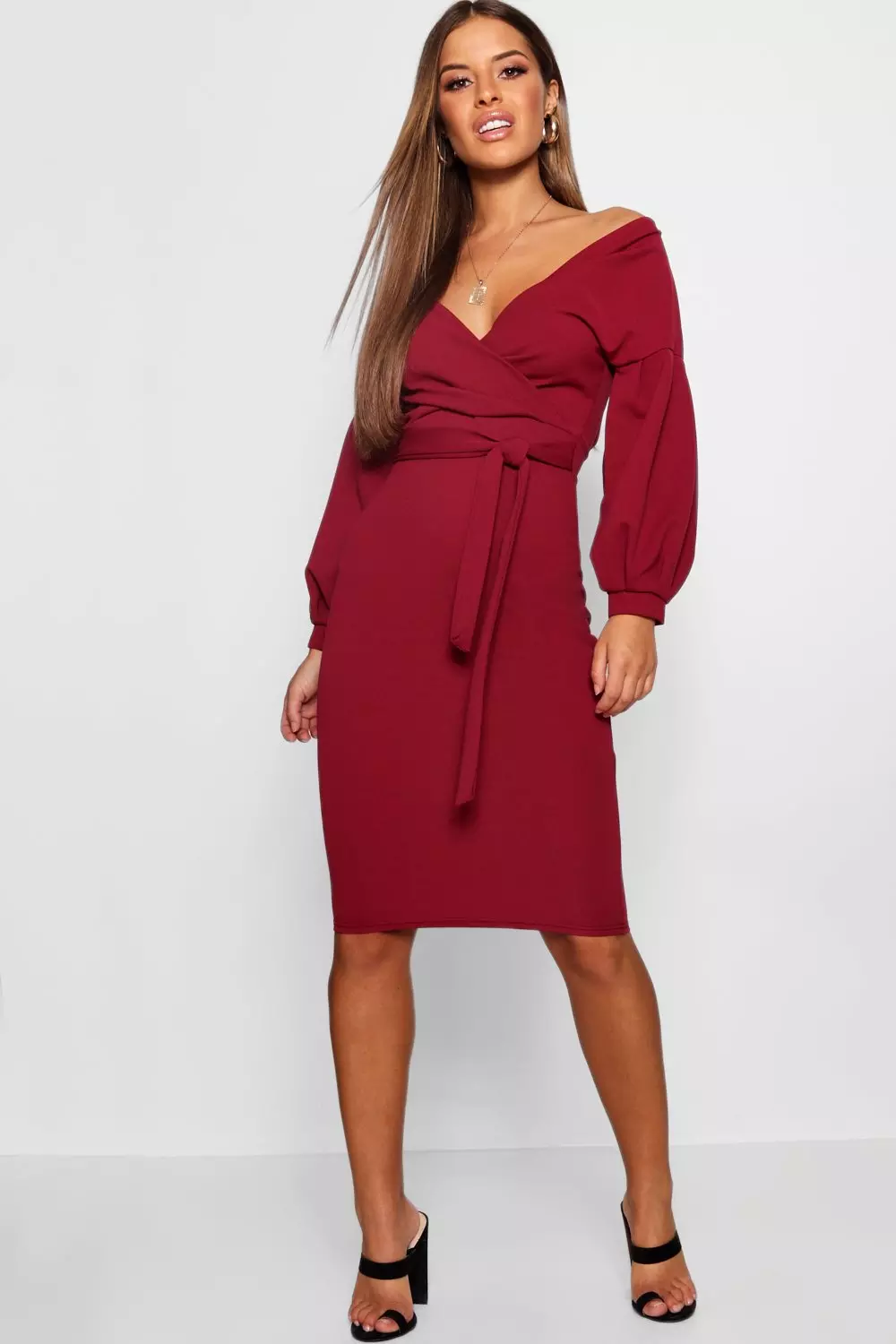 Bardot wrap midi dress online