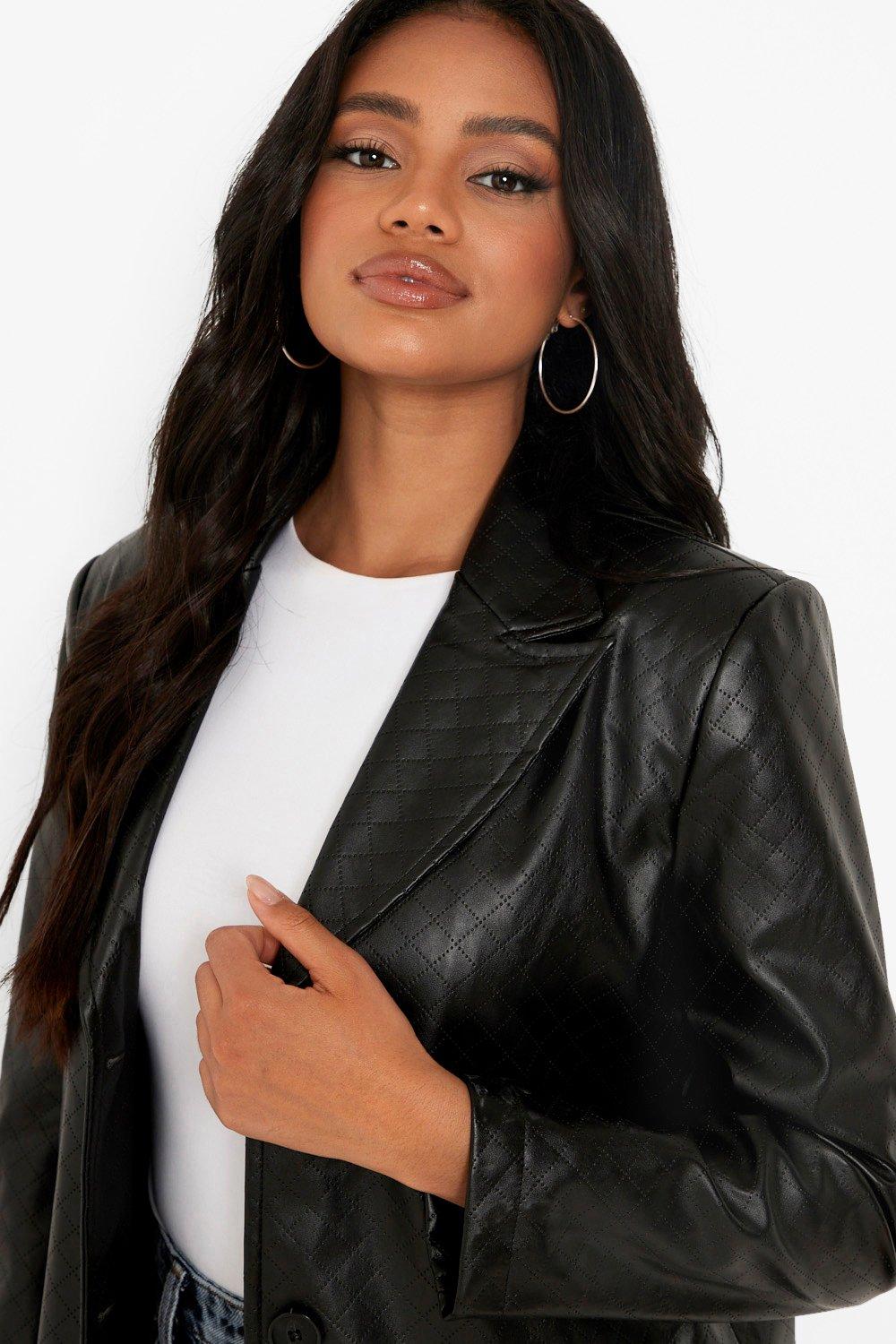 petite faux leather blazer