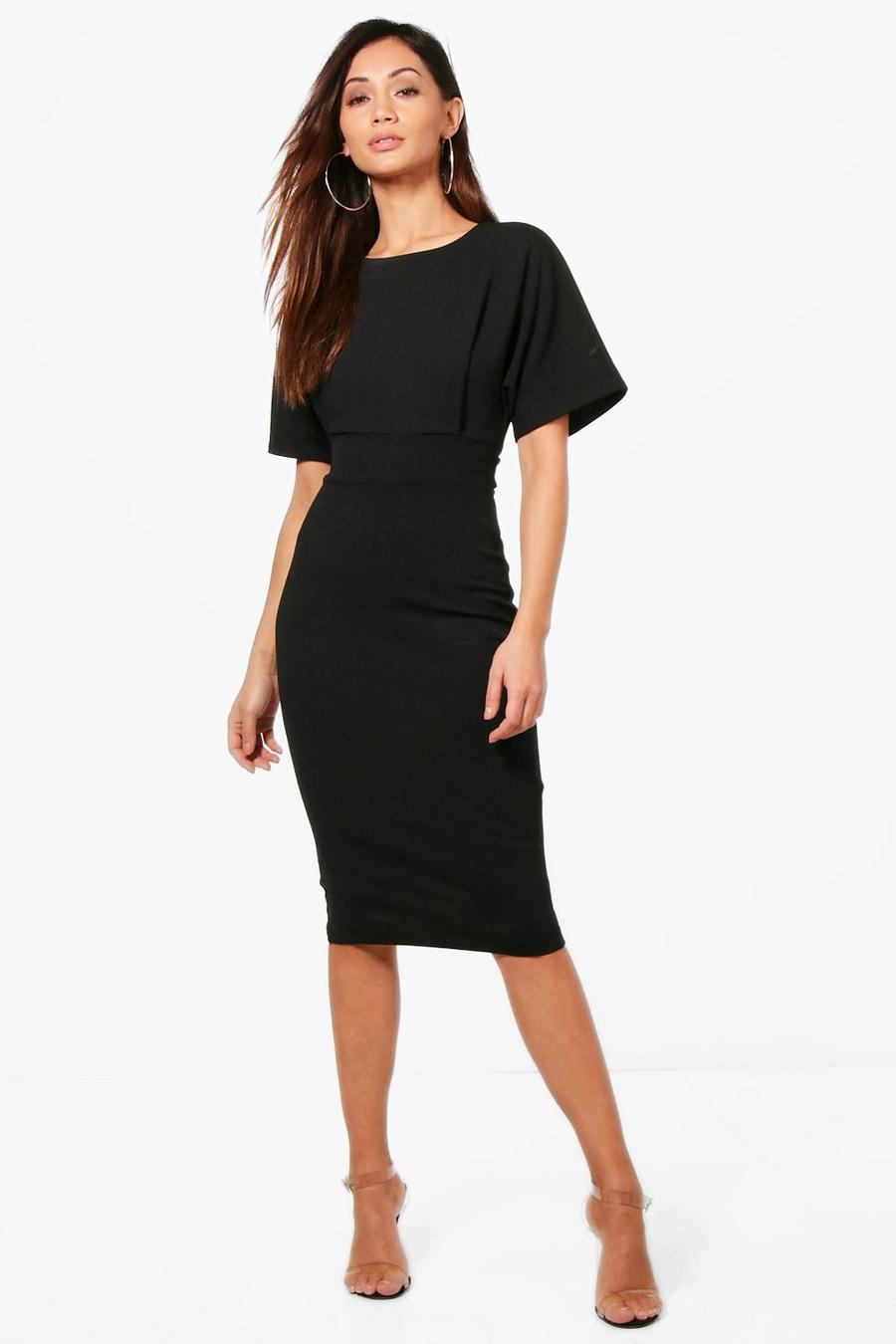 Black Petite Tie Waist Wiggle Midi Dress image number 1