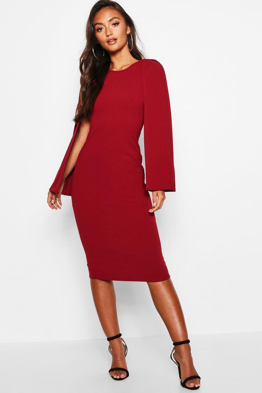Berry Petite Recycled Cape Sleeve Midi Dress image number 1