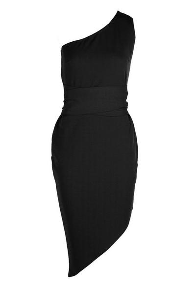 boohoo black Petite Recycled Asymmetric Bodycon Dress