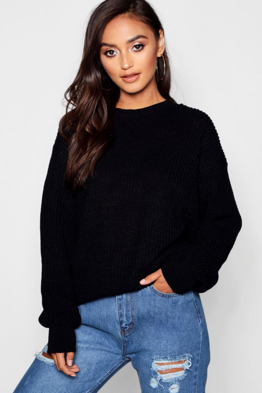 Black Petite Recycled Ivy Oversized Sweater image number 1