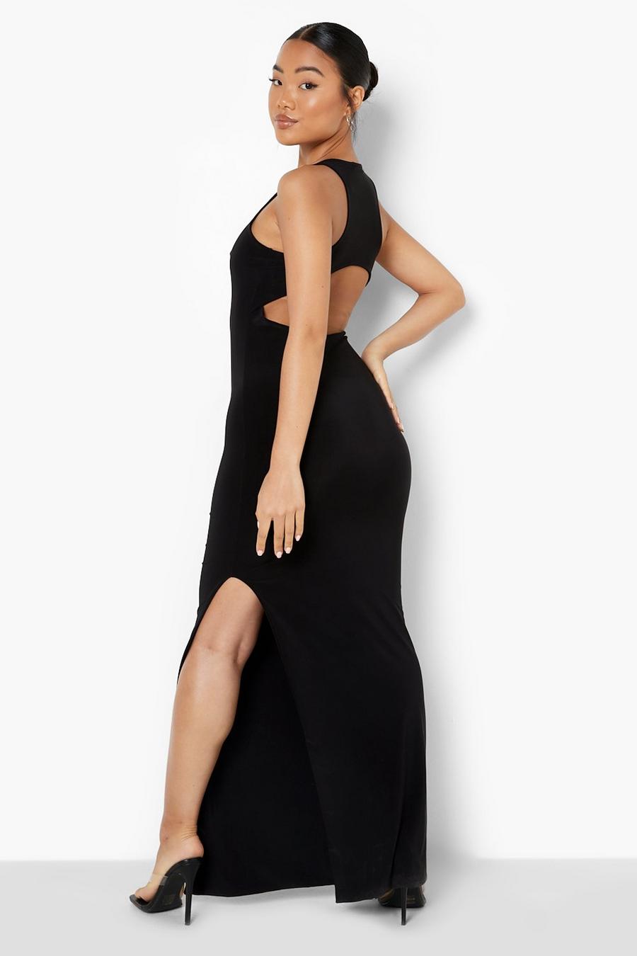 Black Petite Racer Double Layer Slinky Maxi Dress image number 1