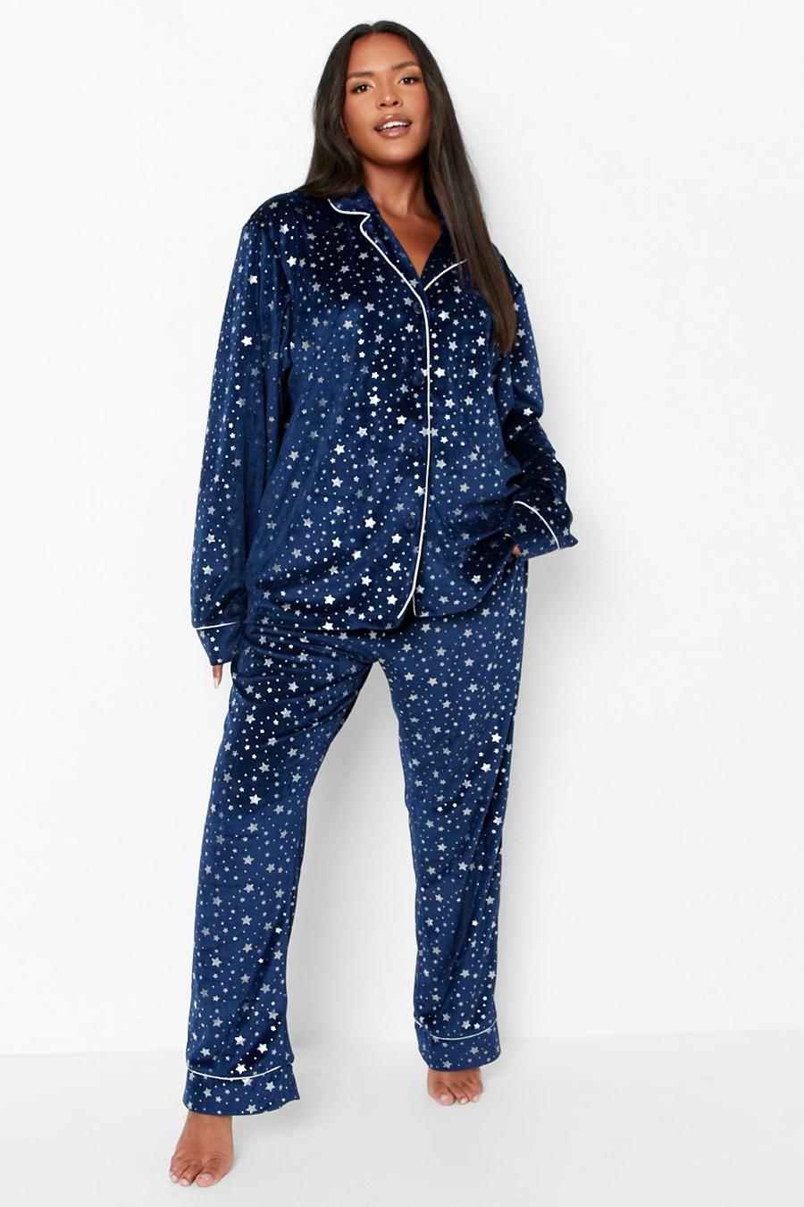 Grande taille - Ensemble de pyjama velours à imprimé étoile, Navy image number 1