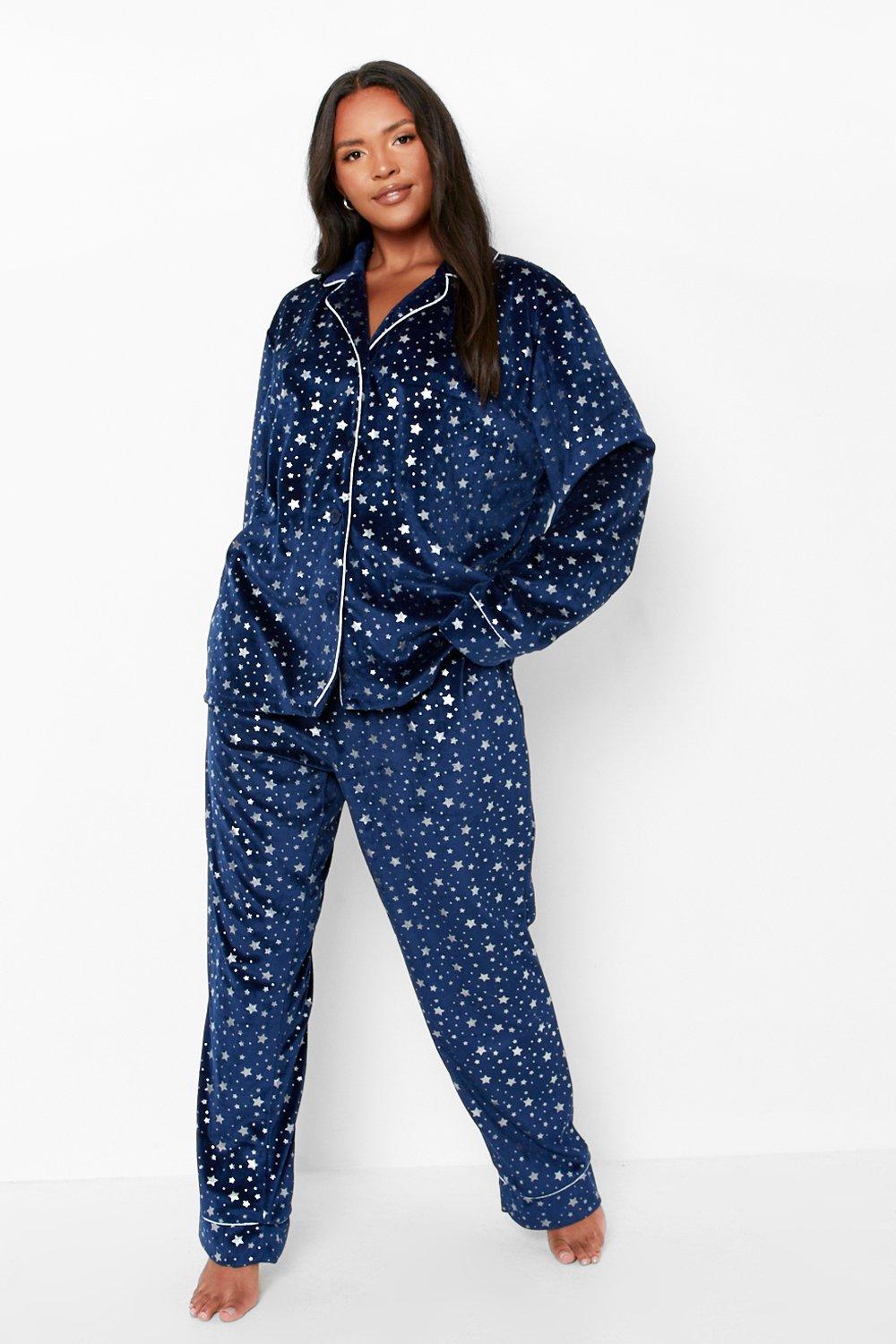 Plus Metallic Star Print Velvet Pj Set