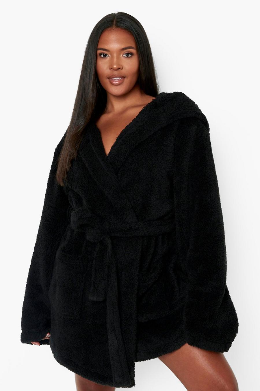Black Plus Dreamy Embroidered Fluffy Dressing Gown image number 1