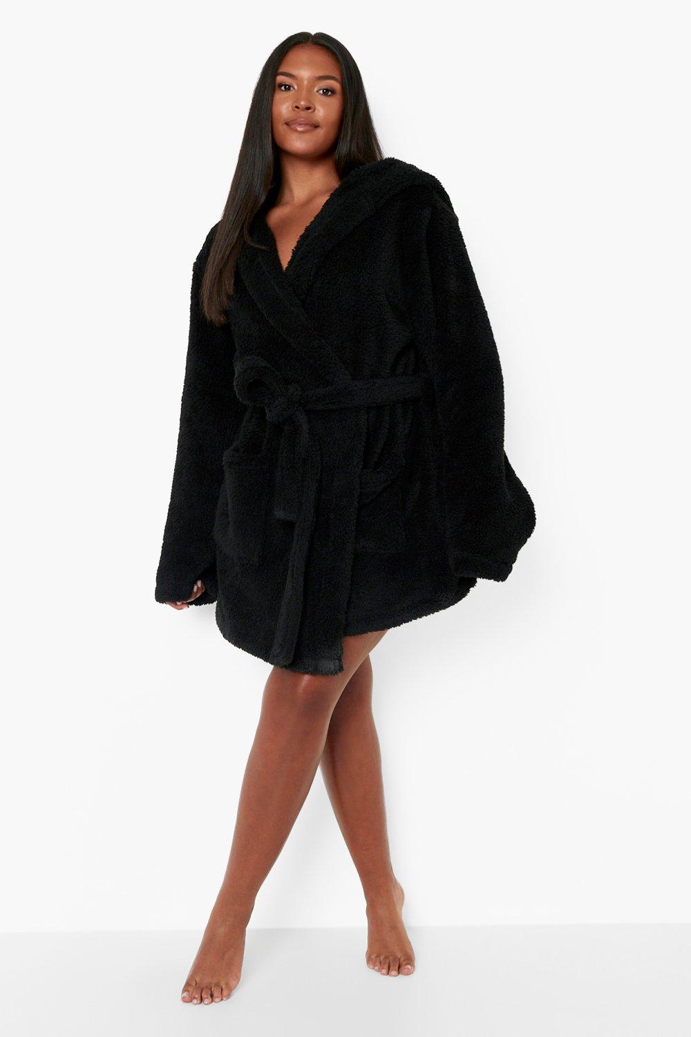 Black dressing gown discount with hood womens