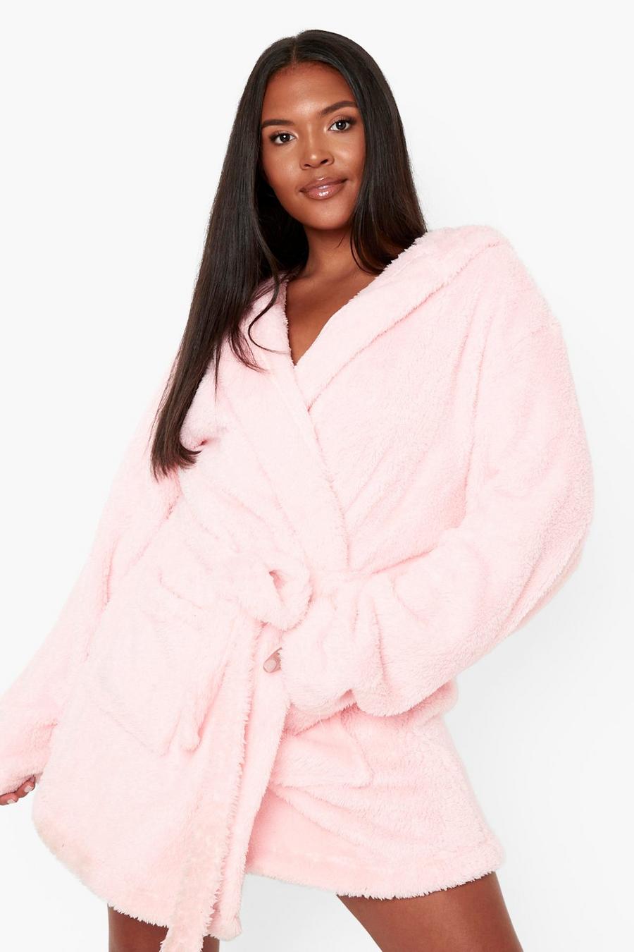 Pink rose Plus Dreamy Embroidered Fluffy Dressing Gown
