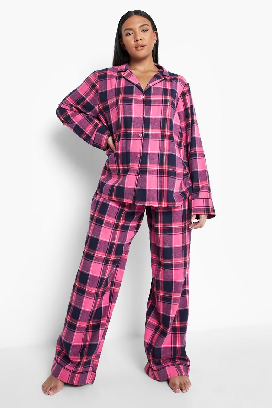 Pantalón de pijama Plus de franela con estampado de cuadros - pieza intercambiable, Pink image number 1