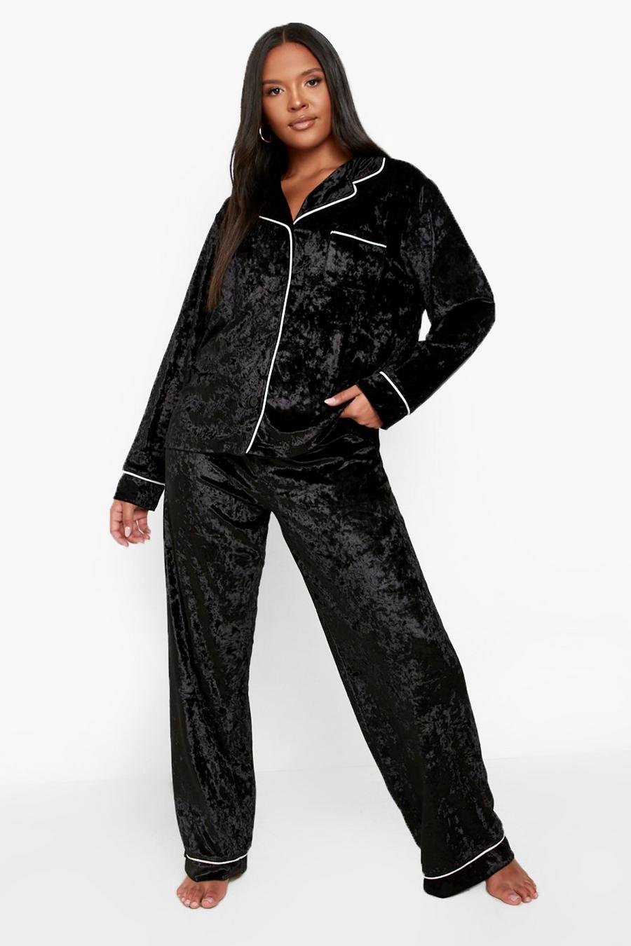 Black Plus - Pyjamas i krossad sammet med knappar image number 1