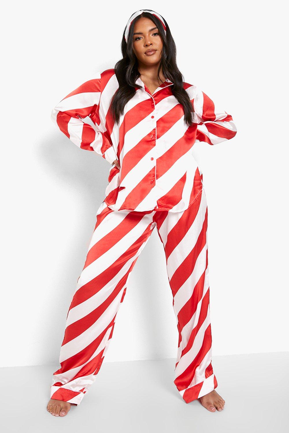 Plus Candy Cane Stripe Satin Pj And Hair Tie