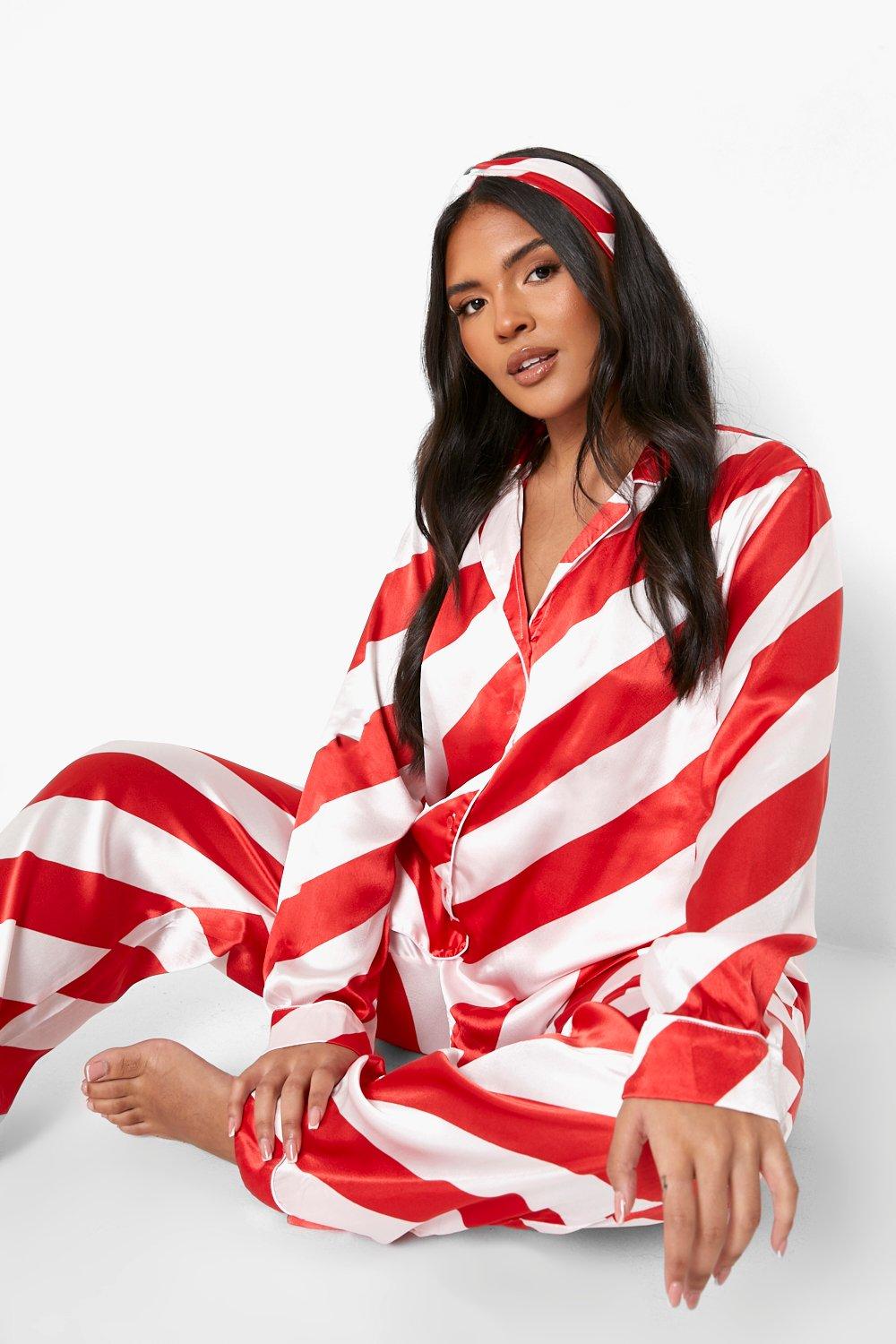 Plus Candy Cane Stripe Satin Pj And Hair Tie