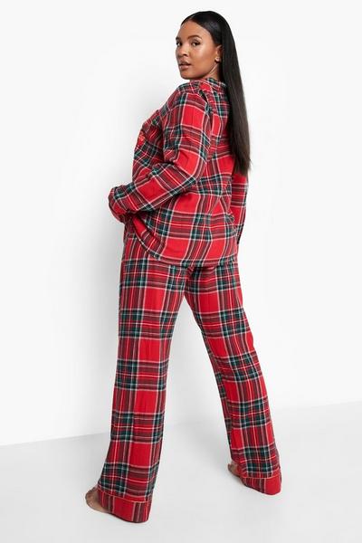 boohoo red Plus Christmas Naughty List Slogan Tartan Check Shirt and Trousers Pyjama Set