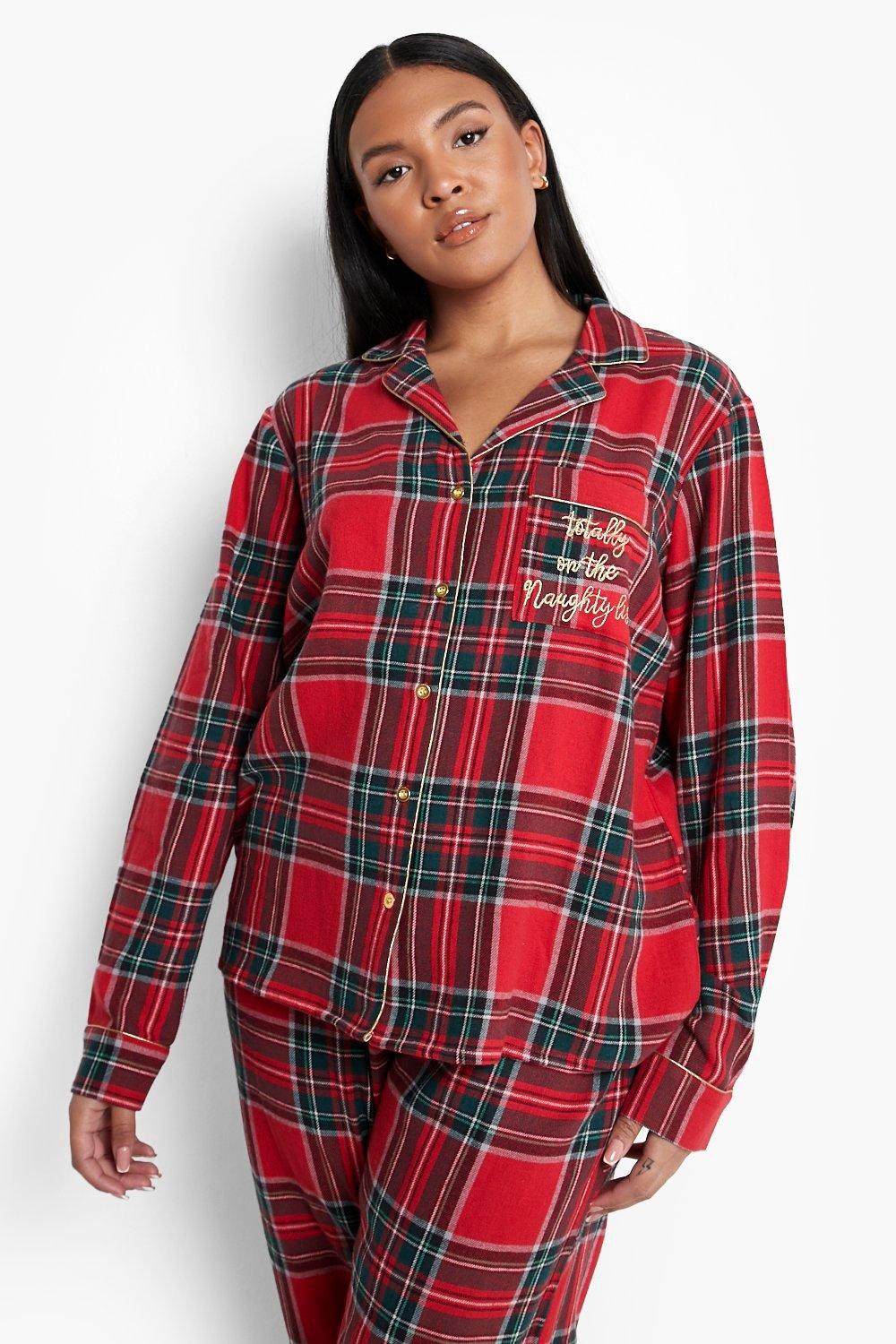 Shirt&pants Suit Loungewear, Red-black Plaid Pajamas