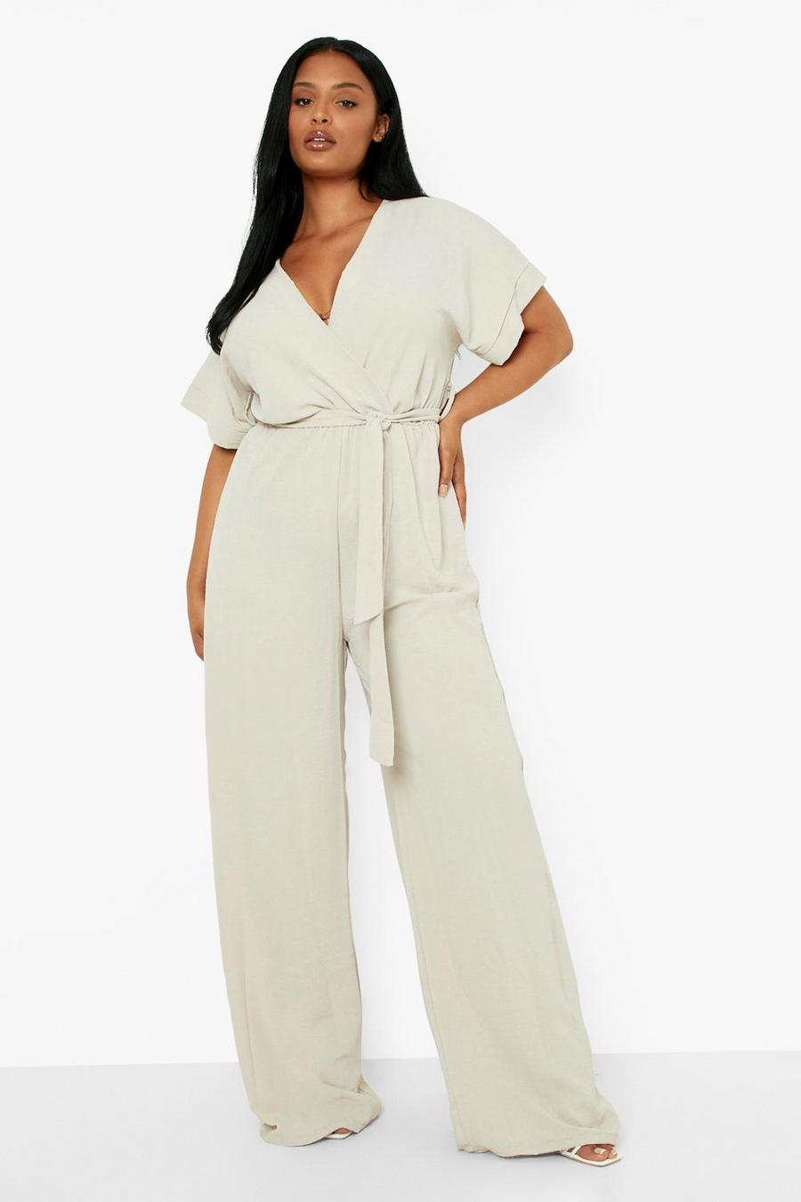 Stone Plus Woven Belted Wide Leg Jumpsuit