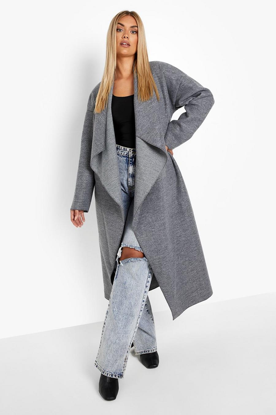 Grande taille - Manteau long oversize effet laine, Grey image number 1