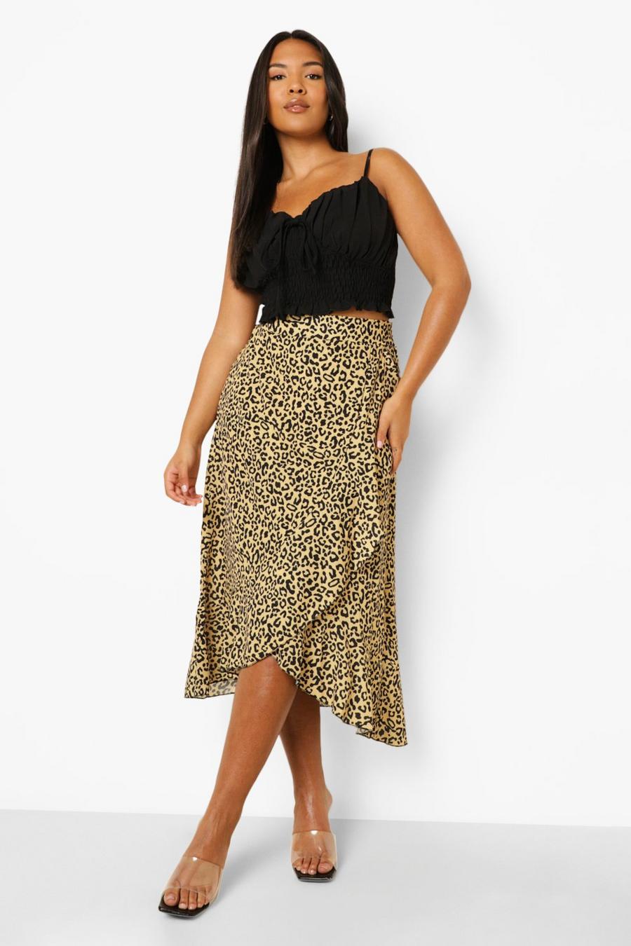 Plus Leopard Frill Wrap Midi Skirts image number 1