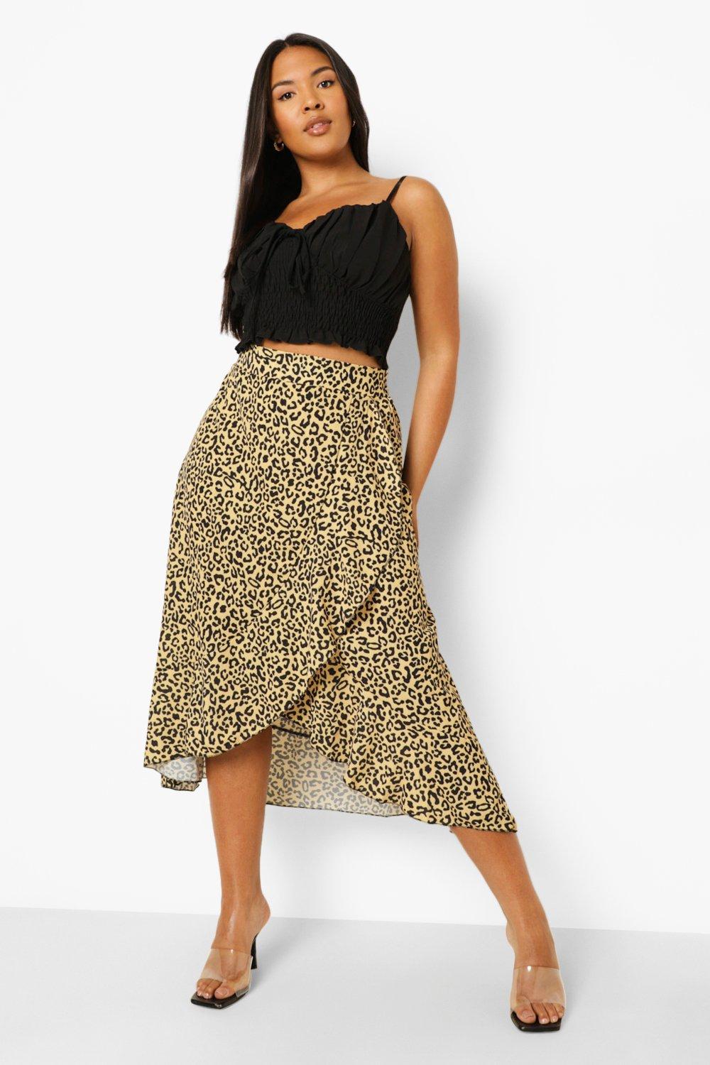 Leopard frill midi clearance skirt