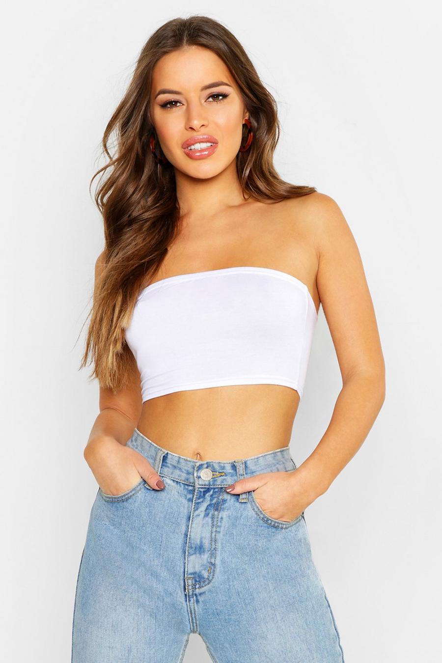 White Petite Recycled Basic Jersey Bandeau Top