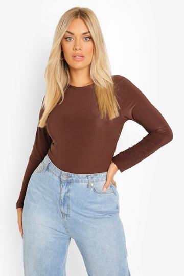 Plus Long Sleeve Slinky Bodysuit chocolate