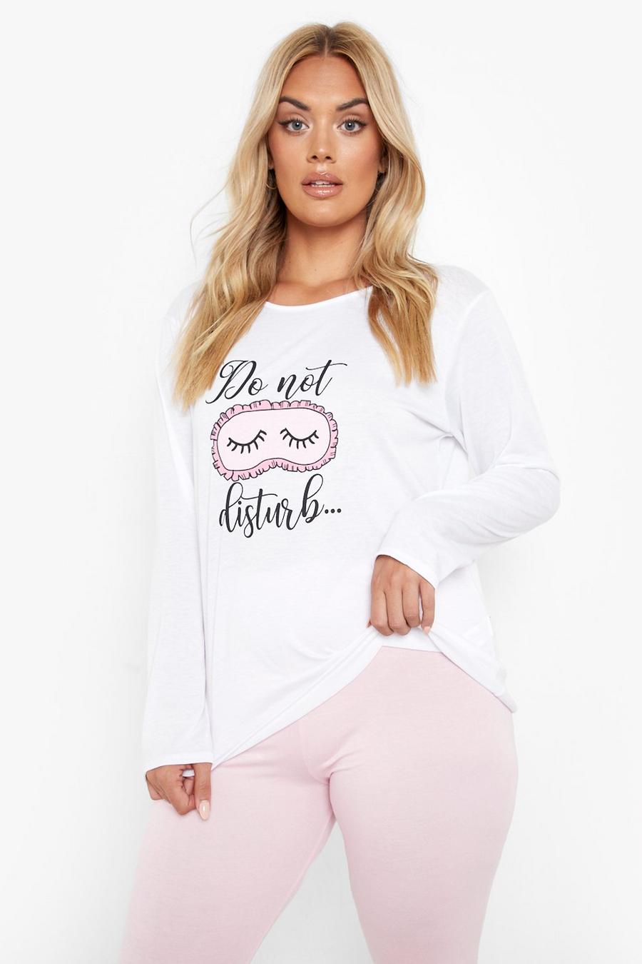 Plus langärmliger Schlafanzug mit Do Not Disturb Print, Pale pink image number 1