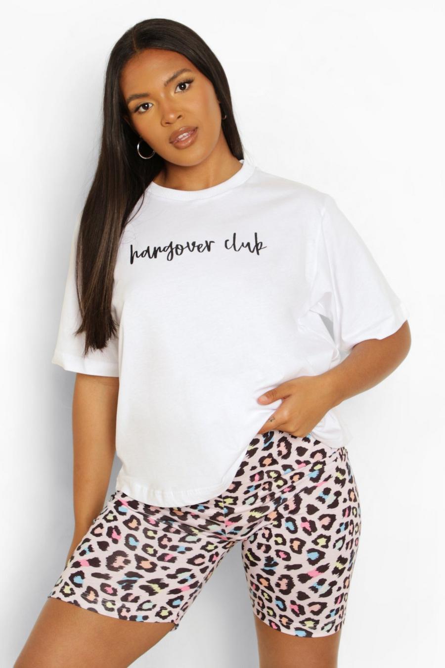 Set pigiama Plus Size con pantaloncini leopardati Hangover Club, White image number 1