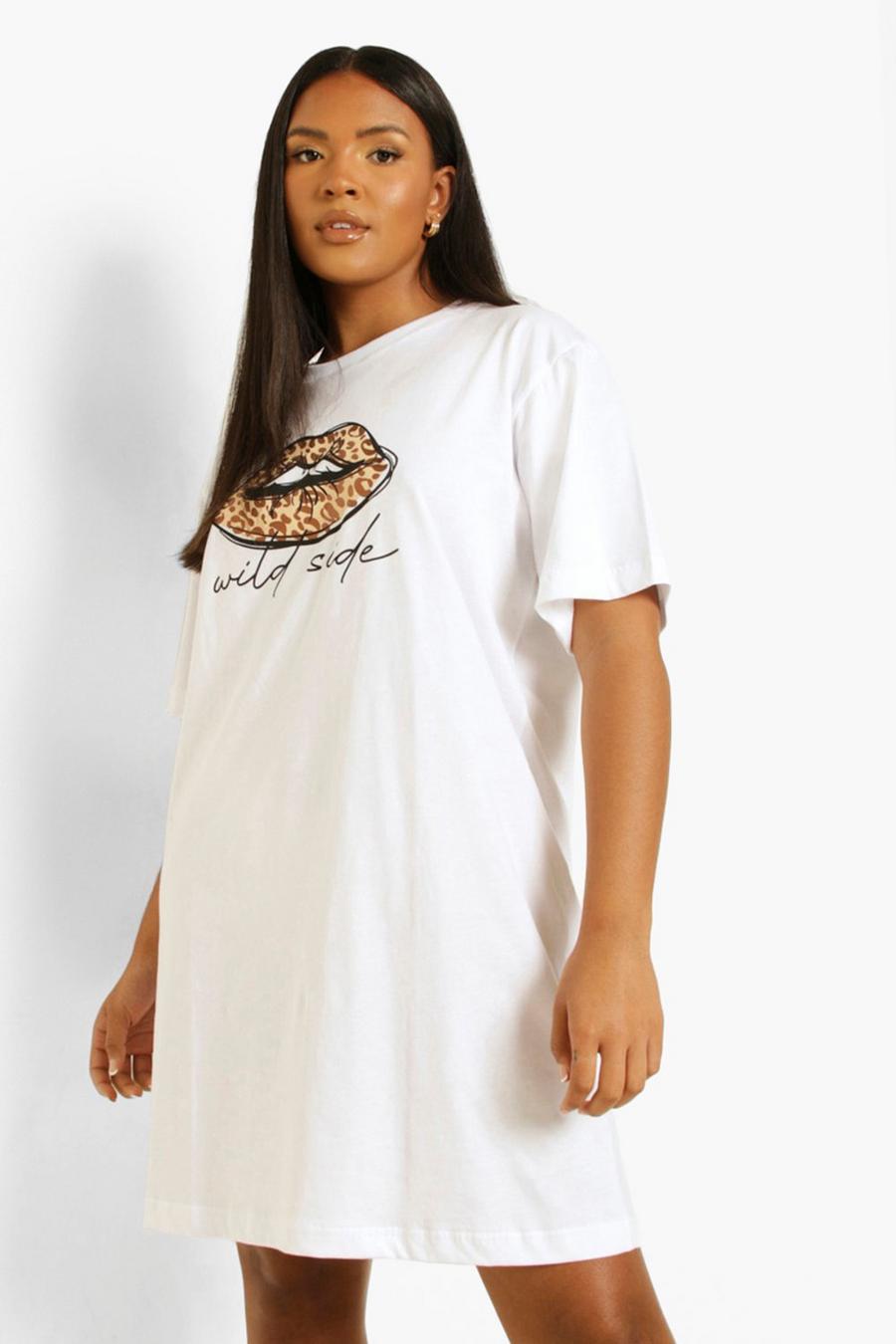 Camicia da notte Plus Size con grafica Wild Side e labbra, White image number 1