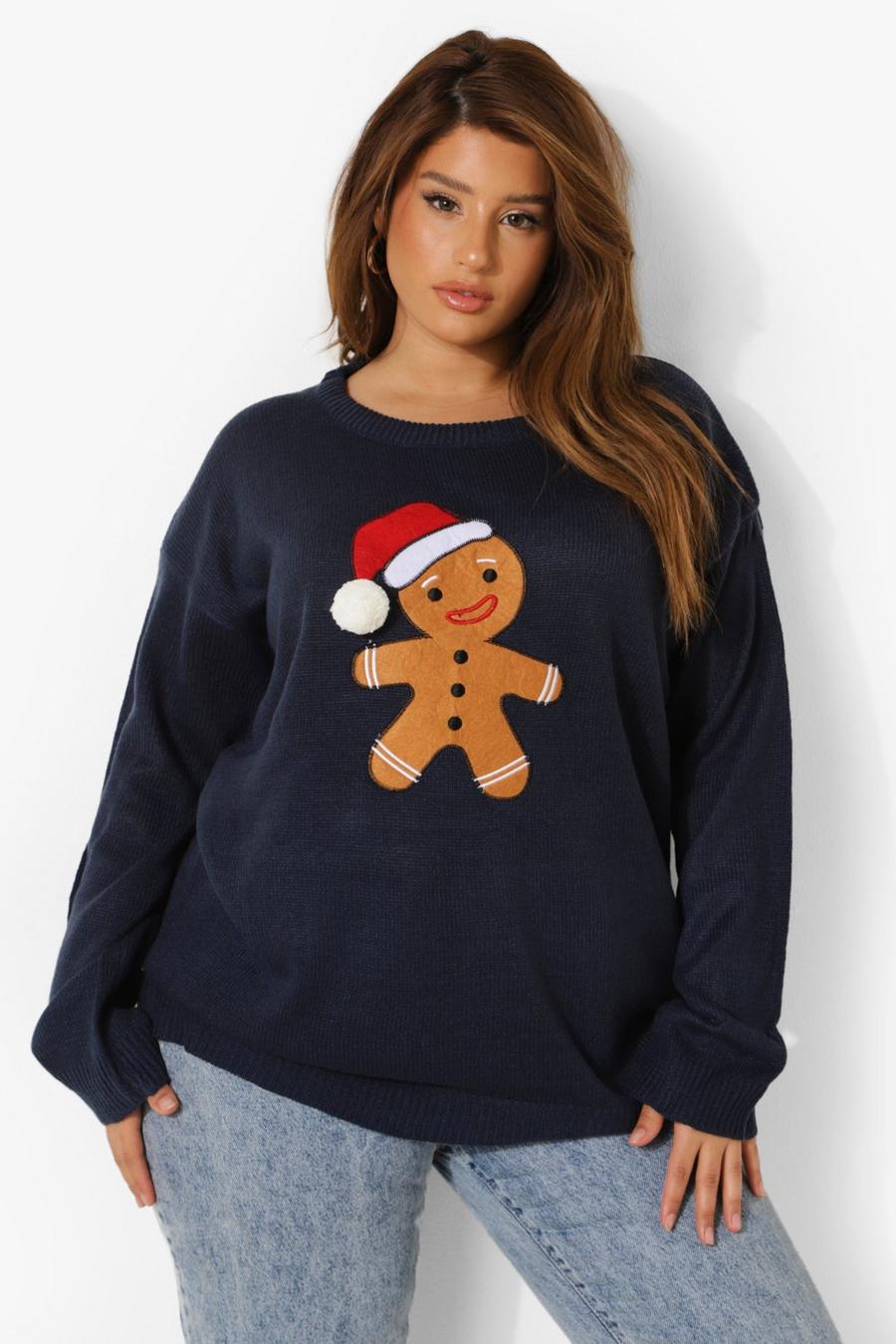 Navy Plus Christmas Gingerbread Knitted Jumper image number 1