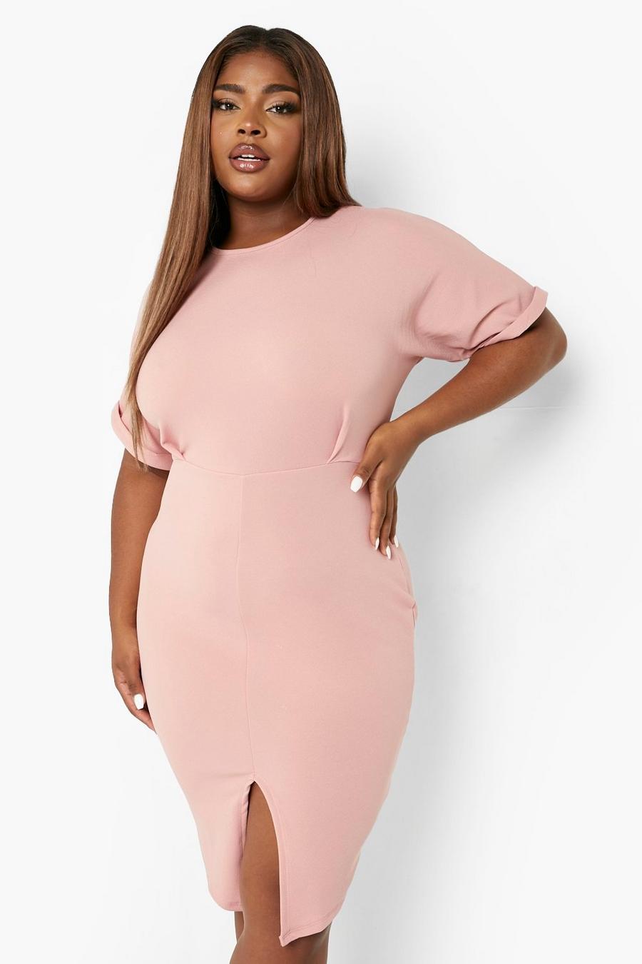 Blush pink Plus Wiggle Midi Dress