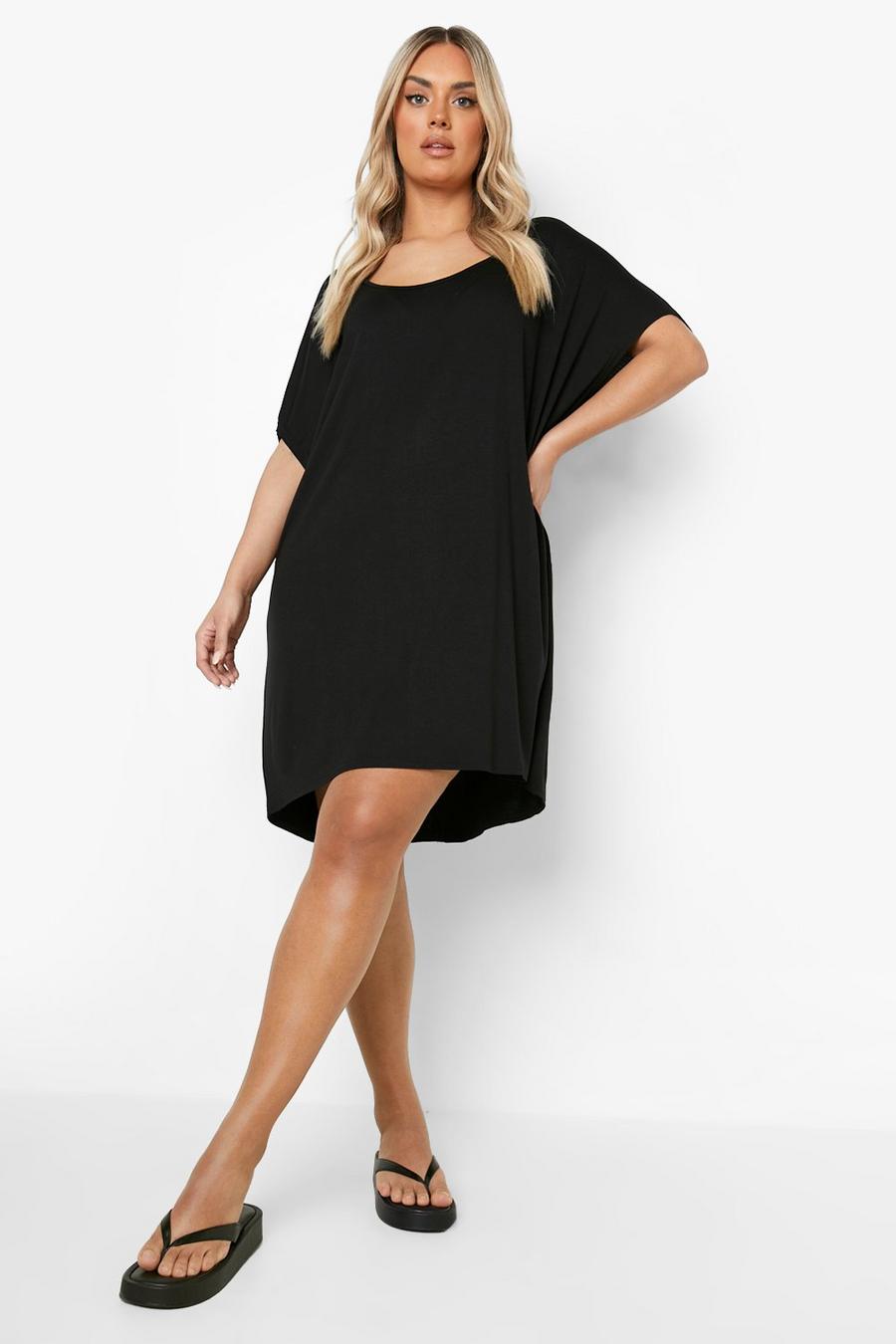 Black Plus Recycled Oversized T-Shirt Dress image number 1