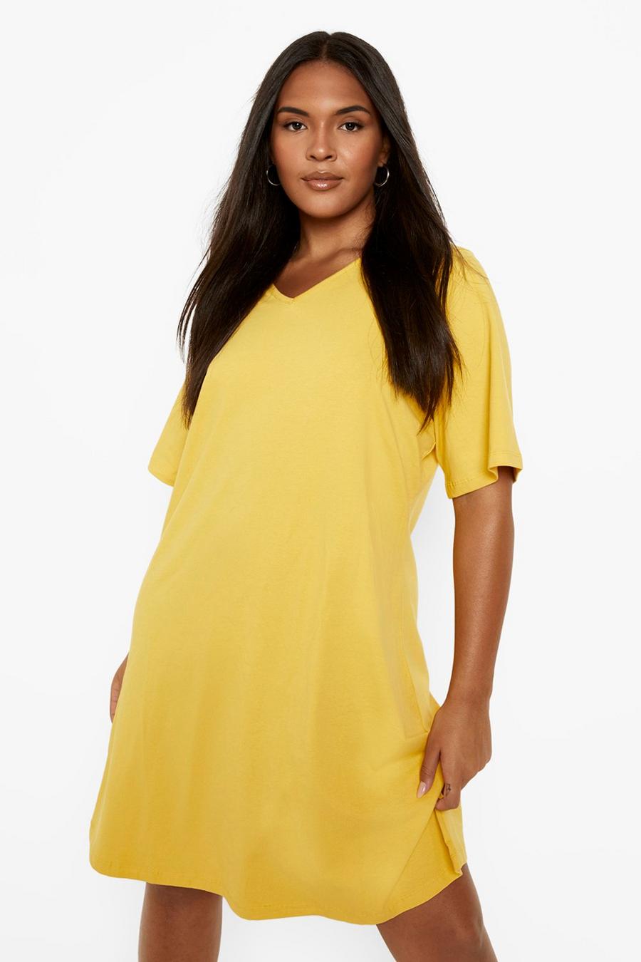 Plus Kleid mit V-Ausschnitt, Mustard gelb