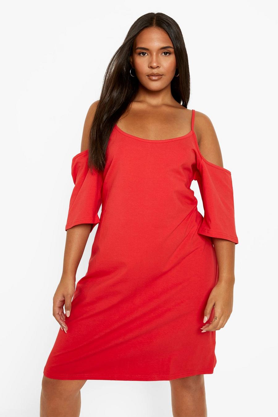 Red Plus - Cold shoulder-klänning med smala axelband image number 1
