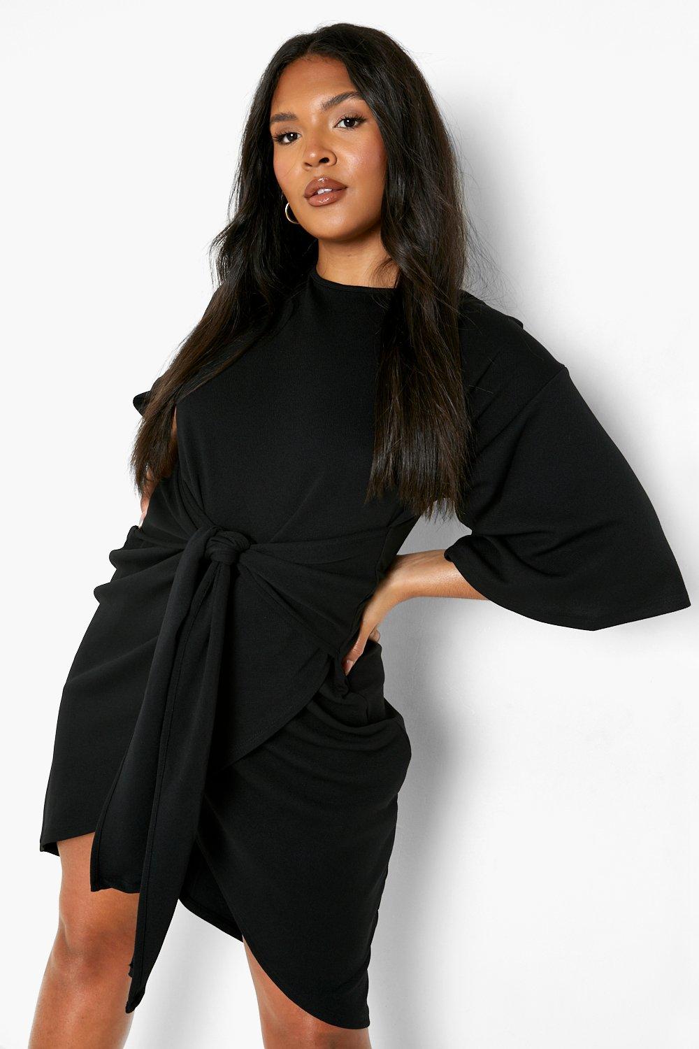 Black wrap dress boohoo hotsell