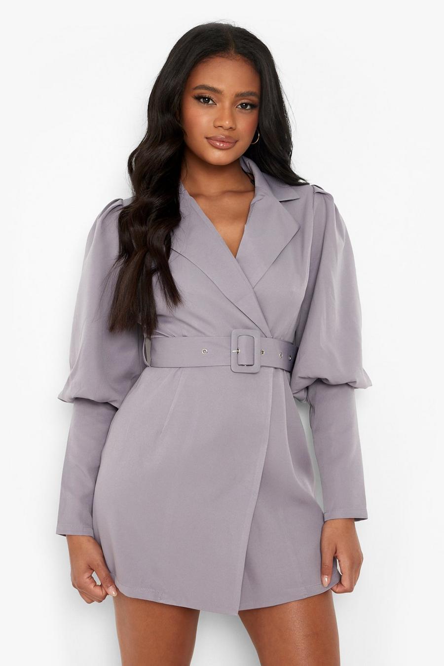 Grey Petite Woven Puff Sleeve Blazer Dress image number 1