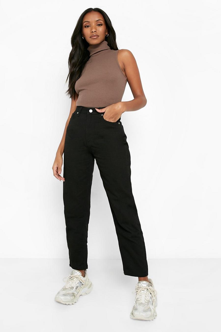 Black Petite High Rise Mom Jeans image number 1