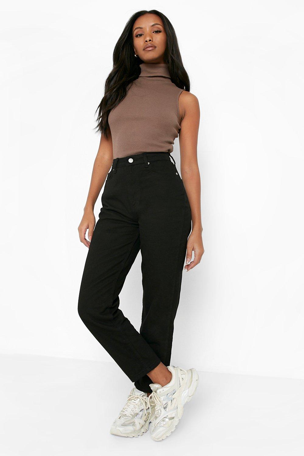 Petite High Rise Mom Jeans boohoo