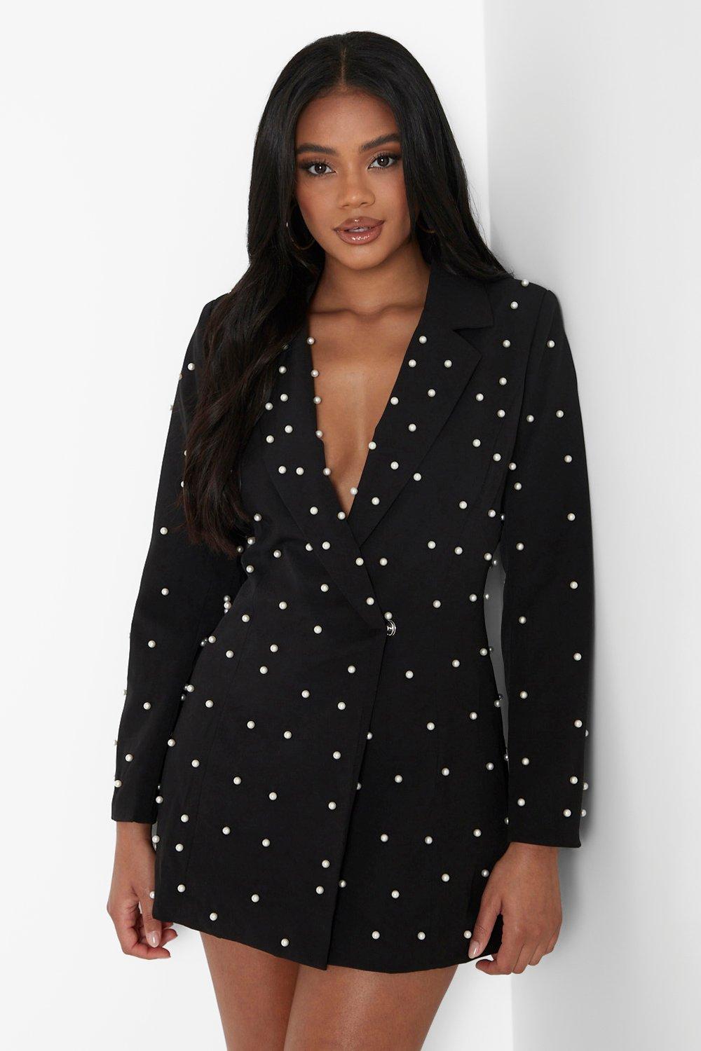 Petite Pearl Detail Blazer Dress