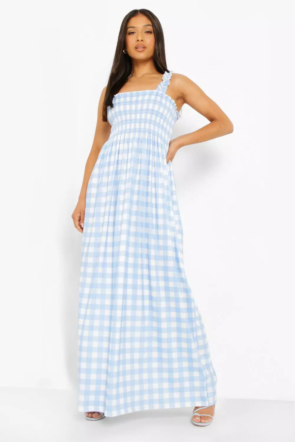 Blue gingham 2025 maxi dress