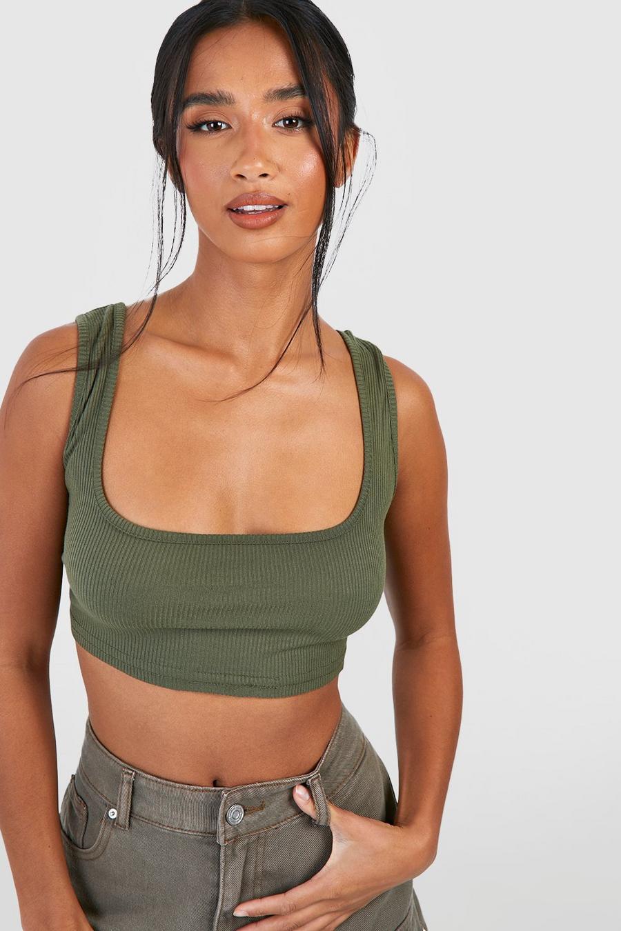Khaki Petite Recycled Square Neck Tank Top Top image number 1
