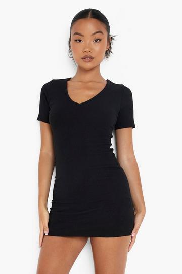 Petite V Neck Mini Dress black