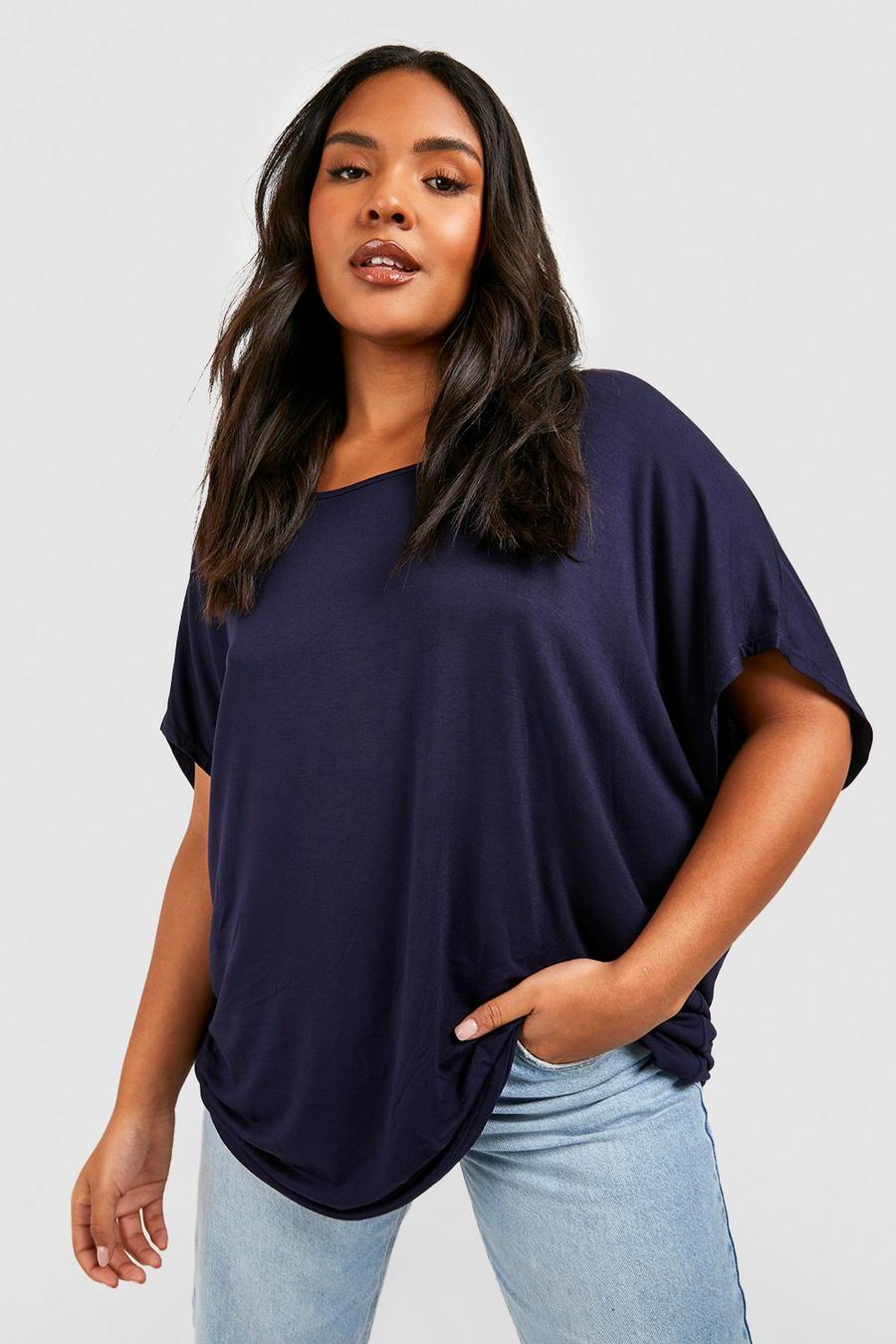 T-shirt Plus Size oversize in fibre riciclate, Navy blu oltremare