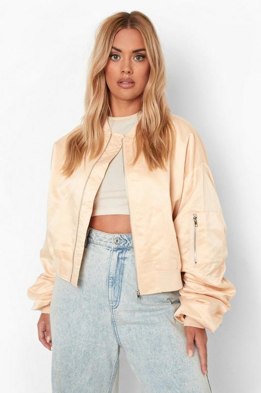 Womens Two Tone Ruched Sleeve Bomber Jacket Boohoo Women Clothing Jackets Bomber Jackets 4 