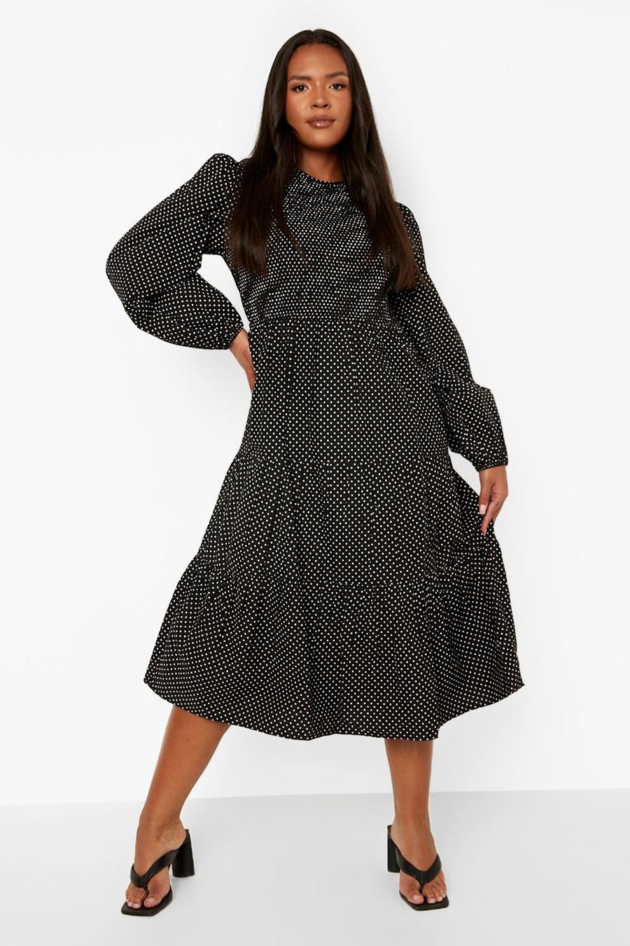 Black Plus Woven Shirred Tiered Midaxi Dress image number 1