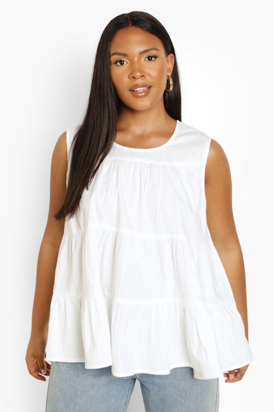 Grande taille - Top en popeline sans manches, White image number 1