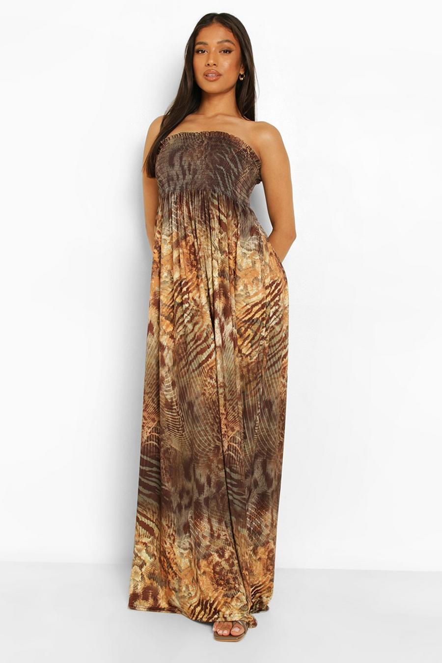 Natural Petite Shirred Ombre Animal Print Maxi Dress image number 1