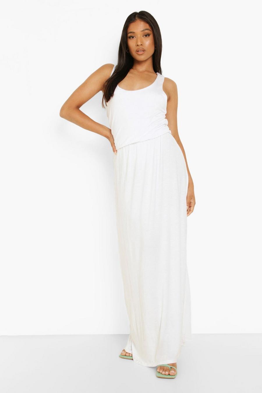 לבן שמלת מקסי פטיט עם קפלים במותניים image number 1