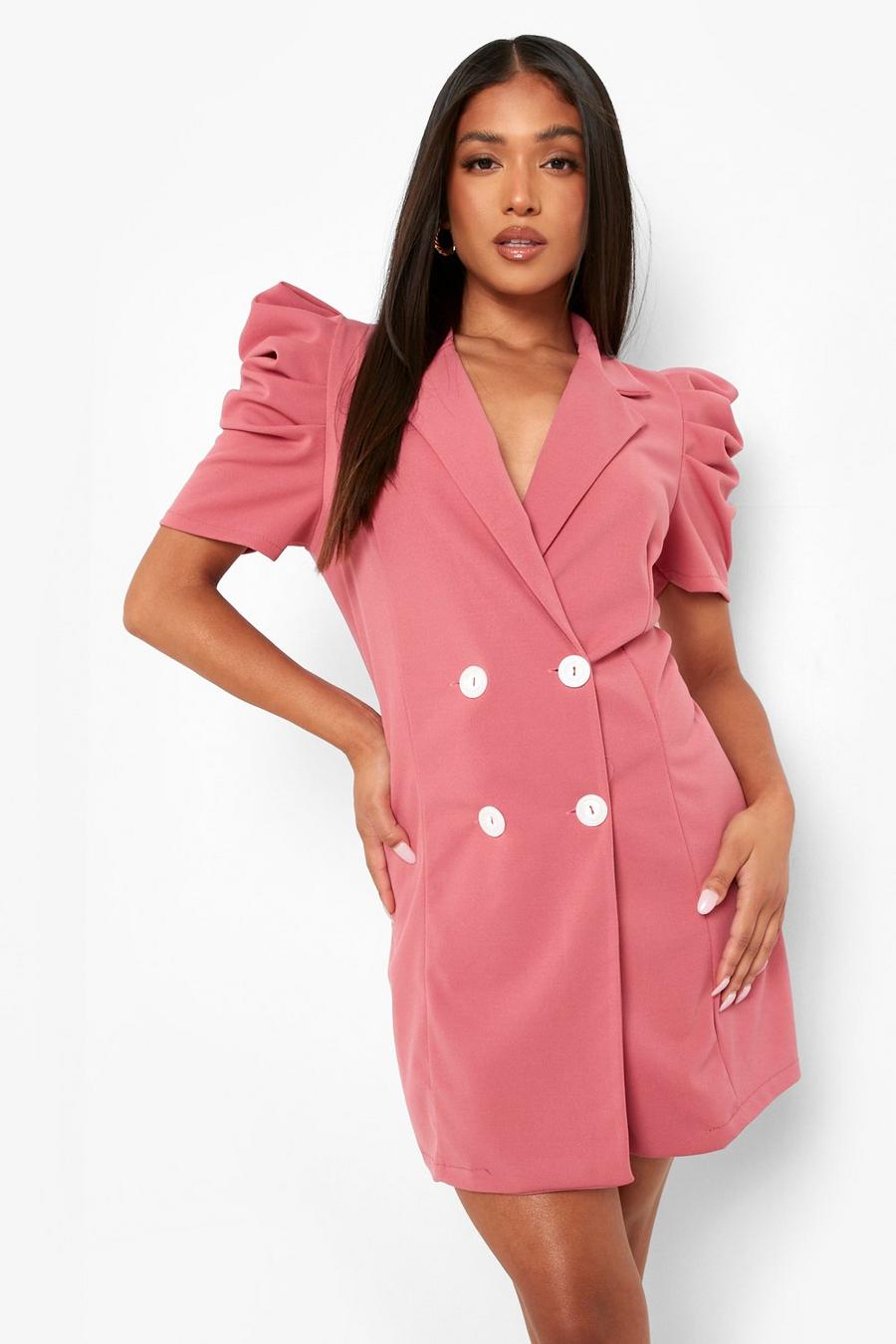Dark pink rose Petite Puff Sleeve Blazer Dress image number 1